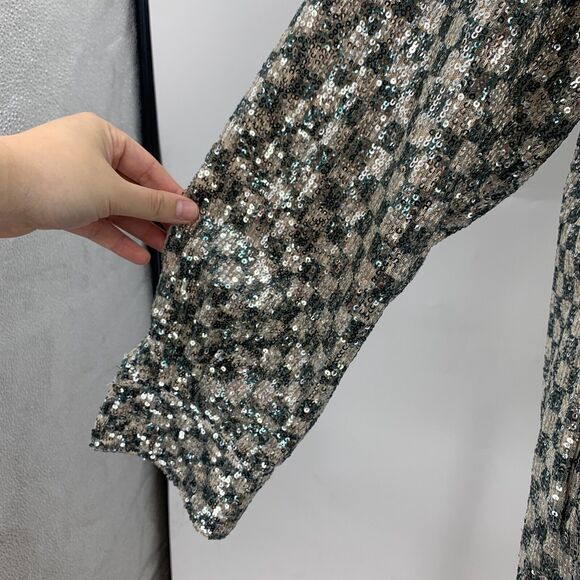 Steve Madden Jacket Womens XS Extra Large Andee Checkered Sequined Shacket - Picture 4 of 16